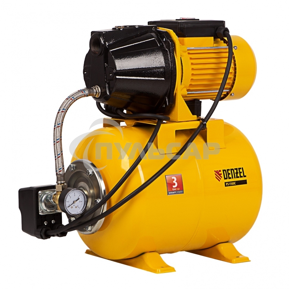 Насосная станция PS1100С, 1100 Вт, 4500 л/ч, ресивер 24 л, подъем 46 м, чугун Denzel