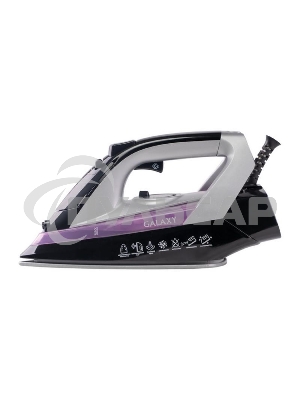 Утюг Galaxy Line GL 6128, фиолетовый с черным, паровой, 2200 Вт, постоянный пар 30 г/мин, паровой удар 140 г/мин, функции: самоочистка, антикапля, антинакипь, функция увлажнения, вертикальное отпаривание, защита от перегрева, индикатор нагрева, керамическ