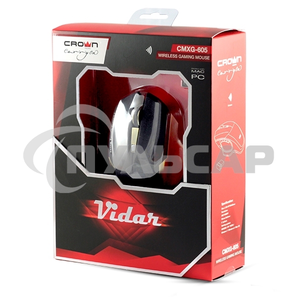 Мышь беспроводная Crown Gaming CMXG-605 черный, 1600 dpi, радиоканал, USB, кнопки - 6