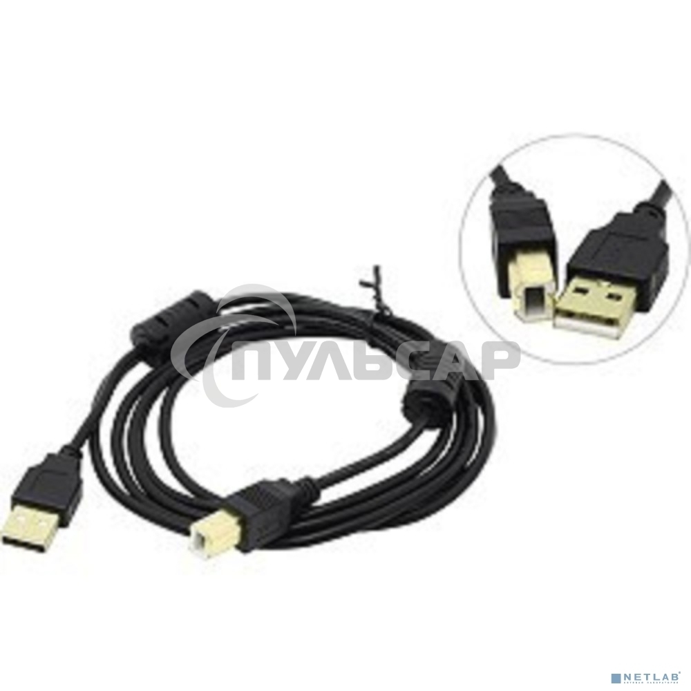 Кабель USB 2.0 A-->B 3м ExeGate 2 фильтра, позолоченные контакты