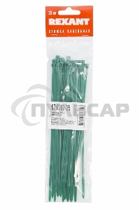 Хомут-стяжкa нeйлонoвая Rexant 200x3,6 мм, зеленая, упаковка 25 шт.