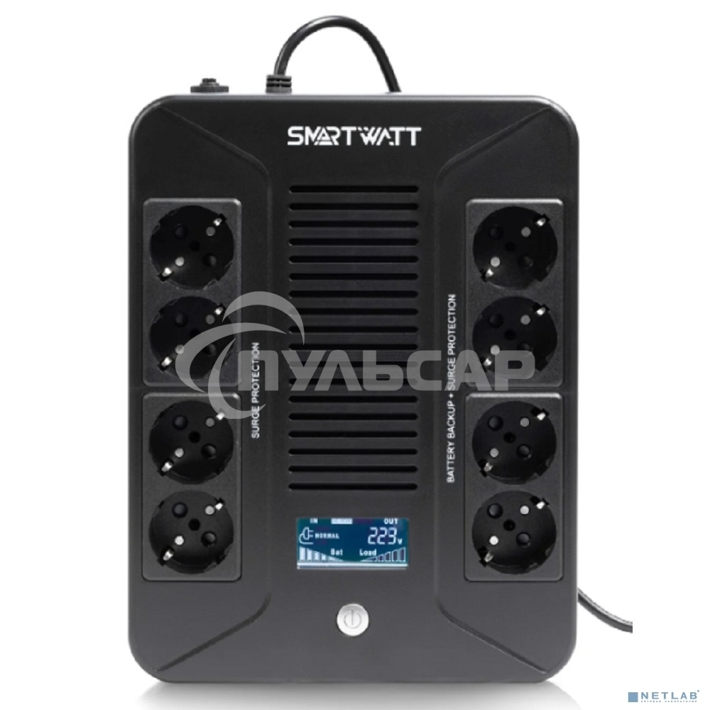 Источник бесперебойного питания SMARTWATT UPS SAFE PRO LCD 600 Line-interactive 600VA/360W Brick (Euro x8, USB, RJ11/RJ45 protection, LCD, 275x210x9