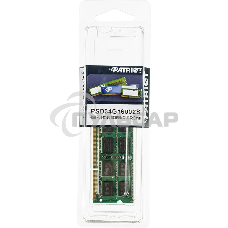 Оперативная память Patriot, DDR3, 4Gb, (1x4 Gb,), 1600 MHz, CL11, SO-DIMM