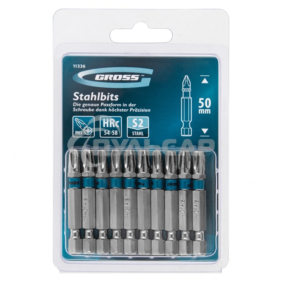 Набор бит PH3х50, сталь S2, 10 шт. Gross