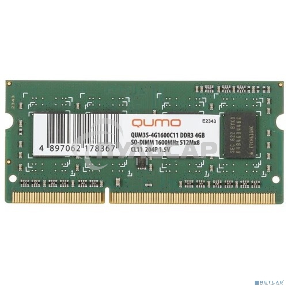 Оперативная память QUMO, DDR3, 4Gb (1x4Gb), 1600MHz, CL11, SO-DIMM
