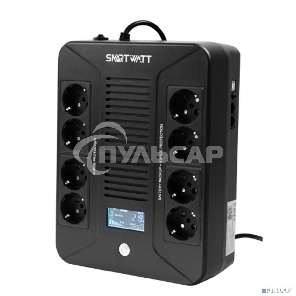 Источник бесперебойного питания SMARTWATT UPS SAFE PRO LCD 600 Line-interactive 600VA/360W Brick (Euro x8, USB, RJ11/RJ45 protection, LCD, 275x210x9