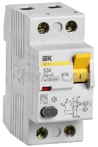 Выключатель дифференциального тока (УЗО) Iek MDV10-2-063-030 ВД1-63 2Р 63А 30мА ИЭК