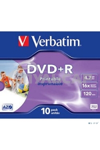 Диск DVD+R Verbatim 4.7Gb 16x Jewel case (10шт) Printable (43508)