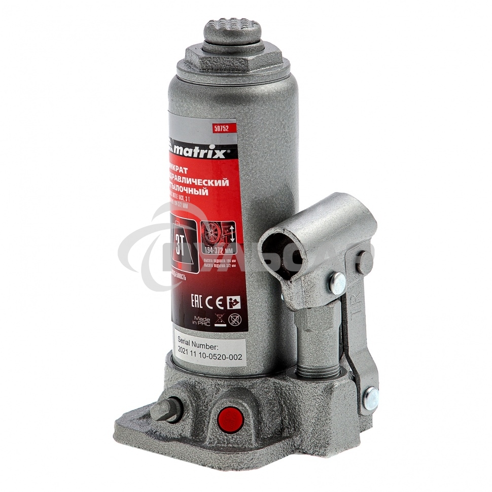 Домкрат Matrix бутылочный 3т h подъема 194–372мм в пласт. кейсе