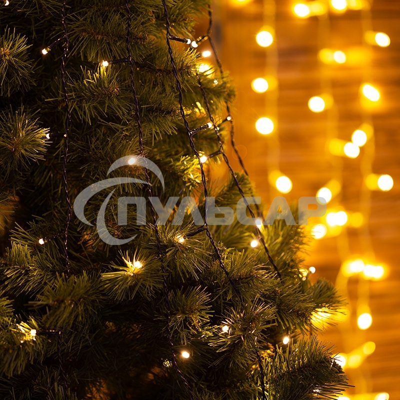 Елочная гирлянда с кольцом, 7 нитей по 1,5 метра, цвет диодов теплый белый, не соединяется