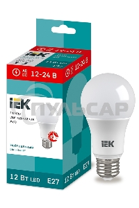 Лампа светодиодная A60 шар 12Вт 12-24В 4000К E27 (низковольтная) IEK LLE-A60-12-12-24-40-E27