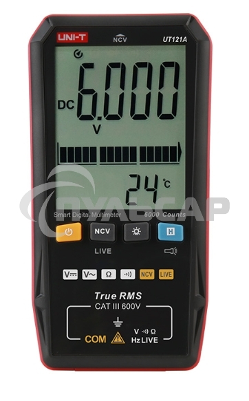 Супертонкий мультиметр UNI-T UT121A с большим экраном Испытание напряжения переменного/постоянного тока (600 В); Испытание на сопротивление (10 МОм); Двойной дисплей; обнаружение NCV; Обнаружение в реальном времени CATⅢ 600 В