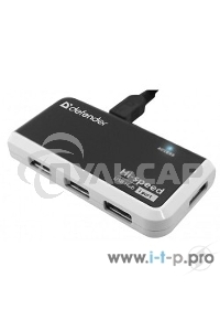 Разветвитель USB Defender QUADRO INFIX USB2.0 - 4 порта, скор. - до 480 Мбит/с, + кабель USB 2.0 A(M) - MiniB (M) - 1м.