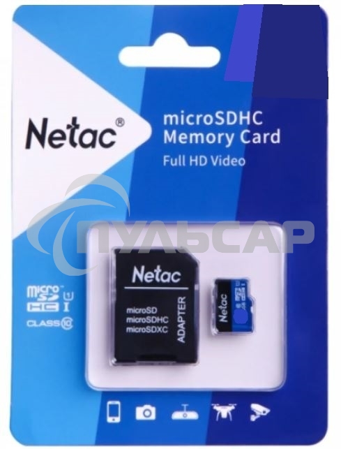Флеш карта microSDHC 16Gb Netac P500 <NT02P500STN-016G-R> (с SD адаптером) 80Mb/s