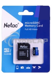Флеш карта microSDHC 16Gb Netac P500 <NT02P500STN-016G-R> (с SD адаптером) 80Mb/s