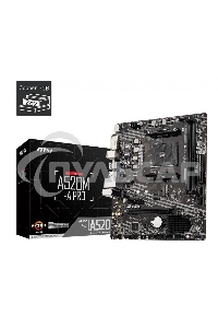 Материнская плата MSI A520M-A PRO, AM4, AMD A520, 2xDDR4, 4xSATA, 1xM.2, 1xPCIe 3.0 x16, 1xDVI-D, 1xHDMI, 1x 1Gb LAN, 2xUSB 2.0, 4xUSB 3.2 Gen 1, 3x3.5 мм, 7.1, mATX