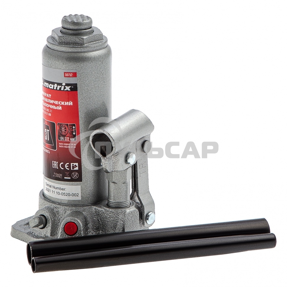 Домкрат Matrix бутылочный 3т h подъема 194–372мм в пласт. кейсе