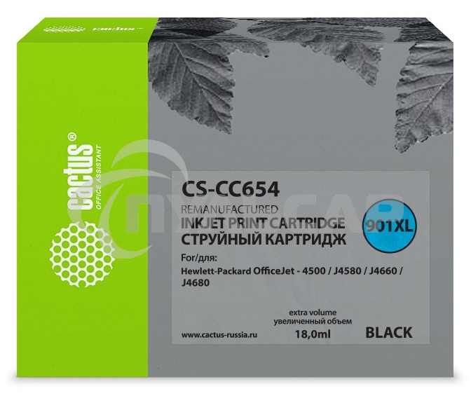 Картридж струйный Cactus CS-CC654 черный для №901 HP OfficeJet-4500/J4580/J4660/J4680 (18ml)