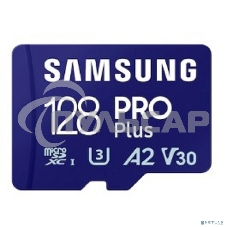 Флеш карта microSDXC 128GB Samsung PRO Plus Class 10, A2, V30, UHS-I (U3), W 130 МБ/с, R 180 МБ/с, <MB-MD128SA/KR> адаптер на SD