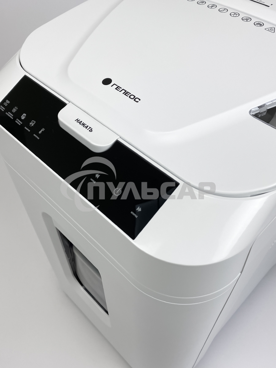 Шредер Heleos АП40-5 белый с автоподачей (секр.P-5) фрагменты 180лист. 37лтр. скрепки скобы пл.карты