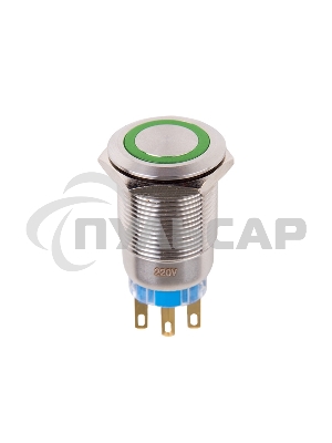 Кнопка антивандальная Ø19 250В Фикс (5с) ON-OFF/OFF-ON подсв/зеленая Rexant