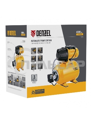 Насосная станция PS1100С, 1100 Вт, 4500 л/ч, ресивер 24 л, подъем 46 м, чугун Denzel