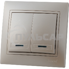 Выключатель LEZARD 701-3030-112серия скр.проводки Мира двойной подсветка жемчужно-белый перламутр