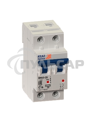 Выключатель автоматический модульный 2п C 2А 6кА OptiDin BM63-2C2-УХЛ3 КЭАЗ 260603