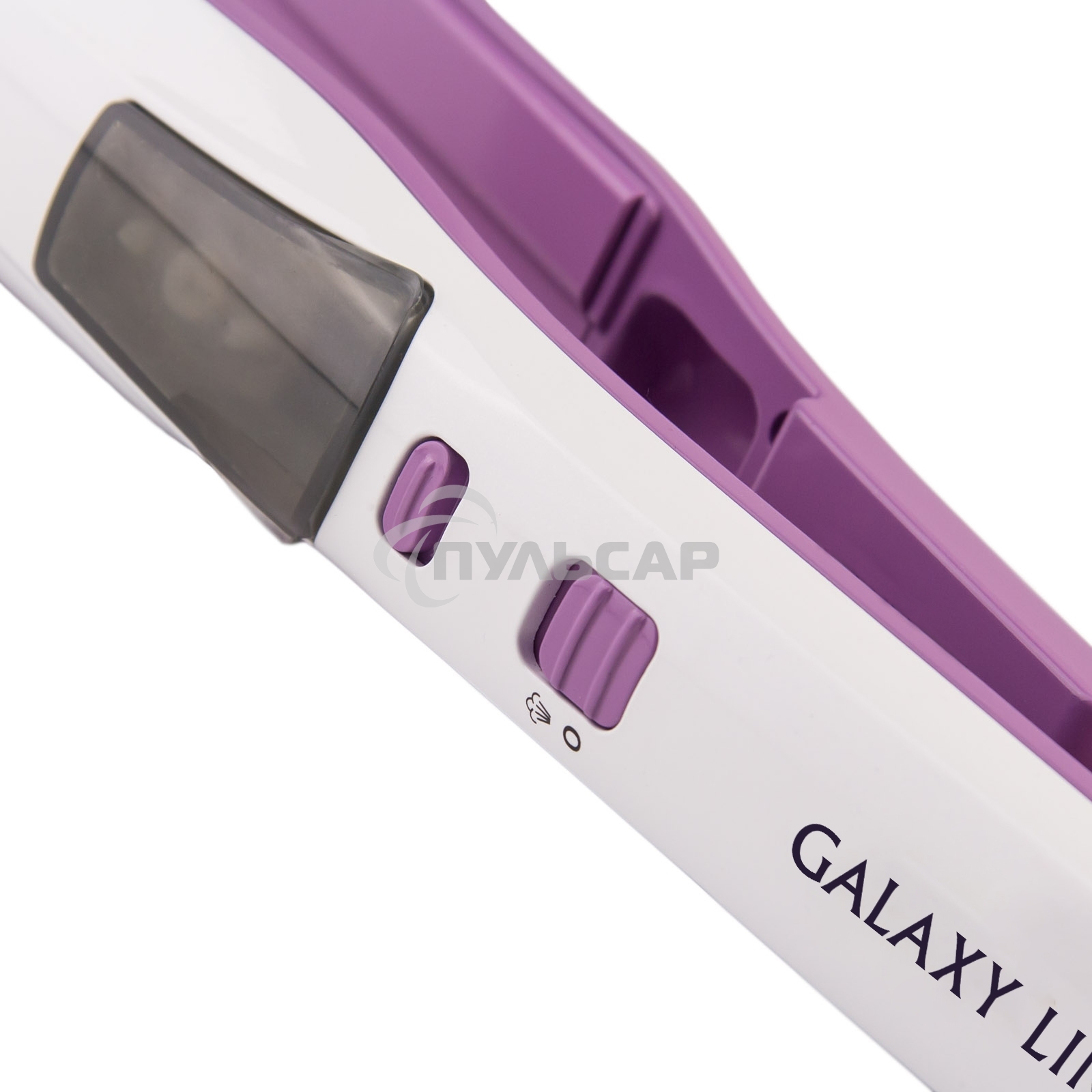 Щипцы для волос Galaxy Line GL 4516, фиолетовый, 45 Вт, максимальная температура 200°С, система ультразвукового распыления воды, съемный резервуар для воды, нагр. элемент с защитой от перегрева, пластины с керам. покрытием, ЖК-дисплей с индикацией темпера