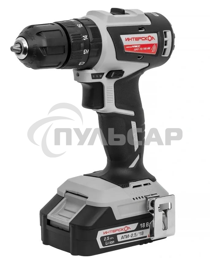Бесщеточная аккум. дрель-шуруп ИНТЕРСКОЛ ДАУ-10/18В 44 МиниМАКС 769.2.2.45 Li-ion, кейс, 2 аккум., 2,5 А·ч, ЗУ