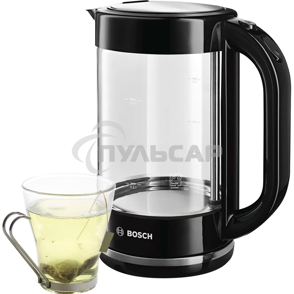 Чайник электрический Bosch TWK70B03 1.7л. 2400Вт черный (корпус: стекло)