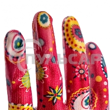 Перчатки садовые из полиэстера с нитрильным обливом, красные, S Palisad