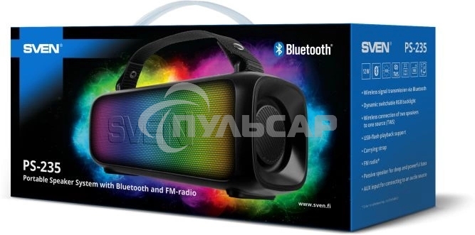 Портативная колонка Sven PS-235 черный 12W 2.0 BT 3600mAh (SV-022075)