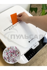 Шредер Heleos АП40-5 белый с автоподачей (секр.P-5) фрагменты 180лист. 37лтр. скрепки скобы пл.карты