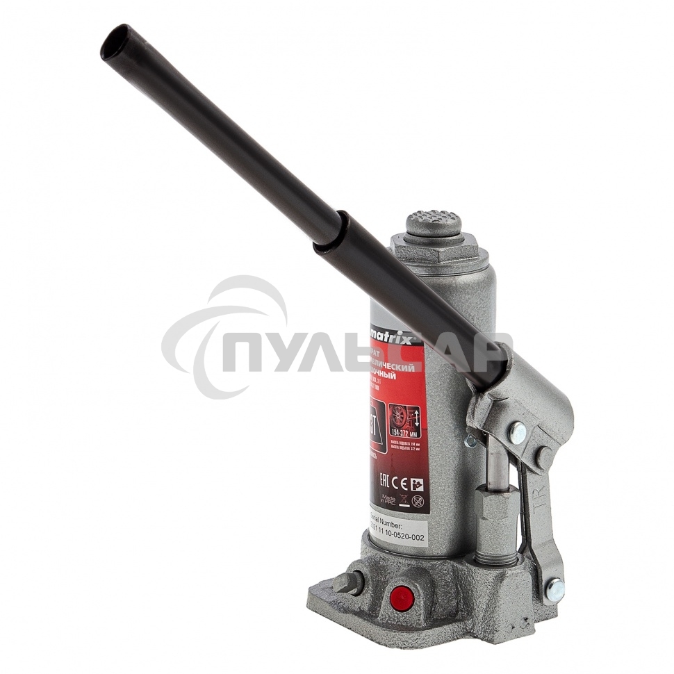 Домкрат Matrix бутылочный 3т h подъема 194–372мм в пласт. кейсе