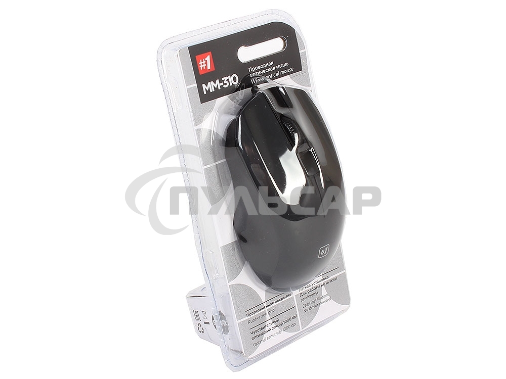 Мышь проводная Defender MM-310 черный, 1000 dpi, USB, кнопки - 3