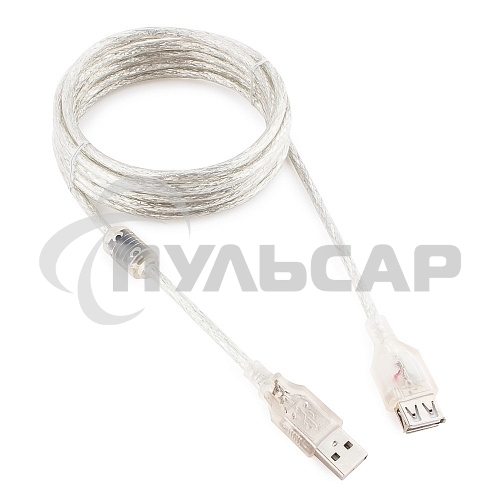 Кабель Cablexpert USB2.0 Pro, AM/AF, 3м, экран, 2 феррит.кольца, прозрачный (CCF-USB2-AMAF-TR-10)