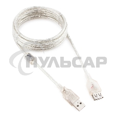 Кабель Cablexpert USB2.0 Pro, AM/AF, 3м, экран, 2 феррит.кольца, прозрачный (CCF-USB2-AMAF-TR-10)