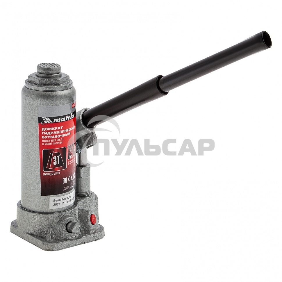 Домкрат Matrix бутылочный 3т h подъема 194–372мм в пласт. кейсе