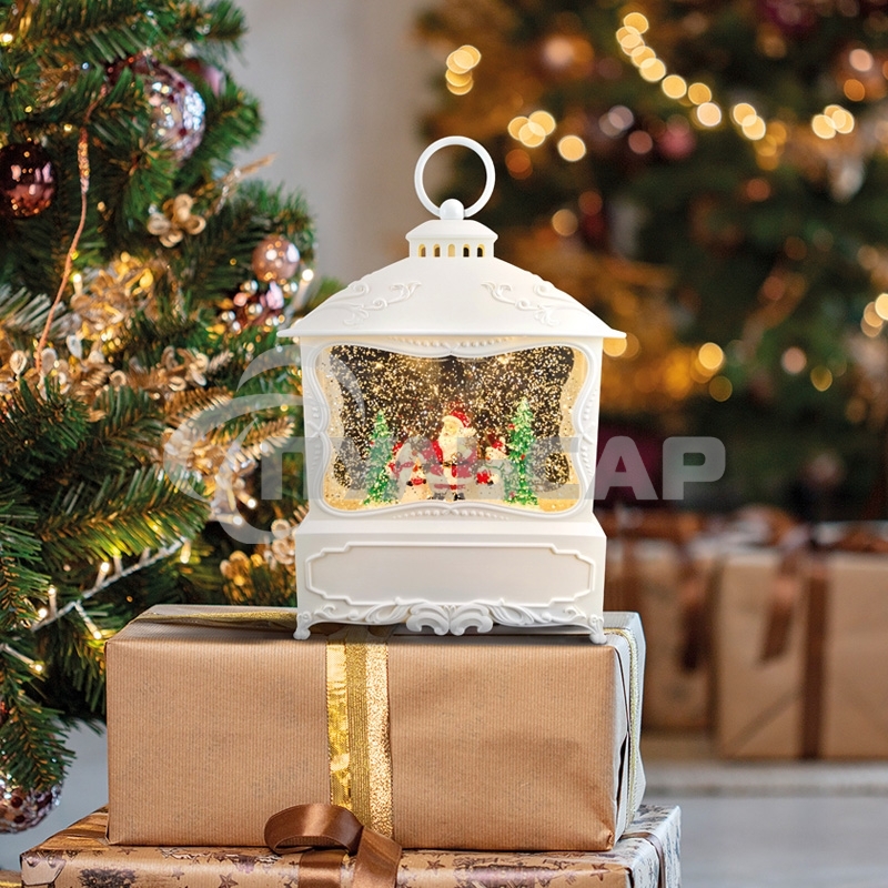 Декоративный фонарь Neon-night с эффектом снегопада и подсветкой Рождественский лес, белый