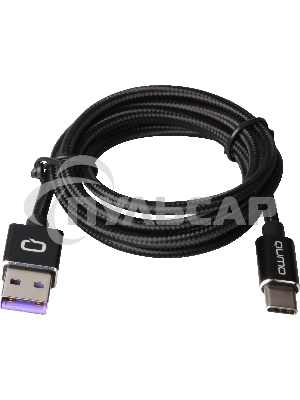 Кабель Qumo Type-С кабель, 1м, USB 2.0, 5В, 5А, 25Вт, тканевая оплетка, стальной коннектор, черный