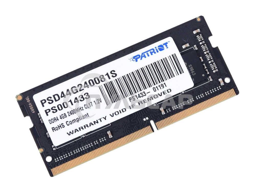 Оперативная память Patriot Signature, DDR4, 4Gb (1x4 Gb), 2400 MHz, CL17, SO-DIMM
