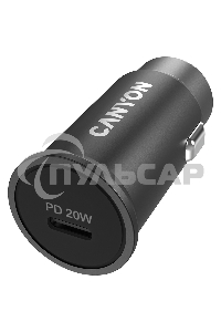 Автомобильный адаптер Canyon, PD 20W Pocket size car charger, input: DC12V-24V, output: PD20W, support iPhone12 PD fast charging, Compliant with CE RoHs, Size: 50.6*23.4*23.4, 18g, черный