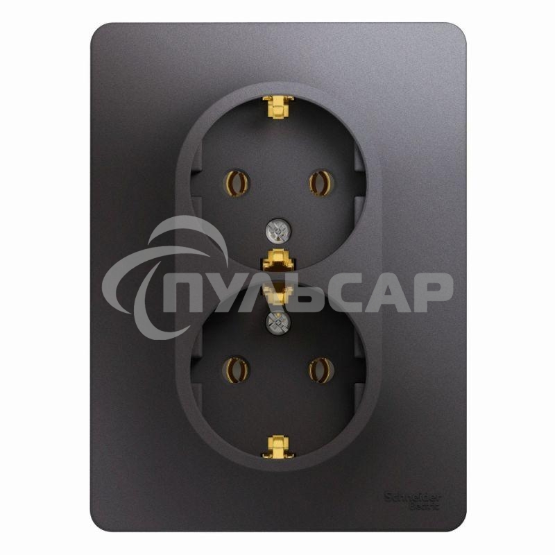 Розетка 2-м Glossa с заземл. в сборе графит SchE GSL001324