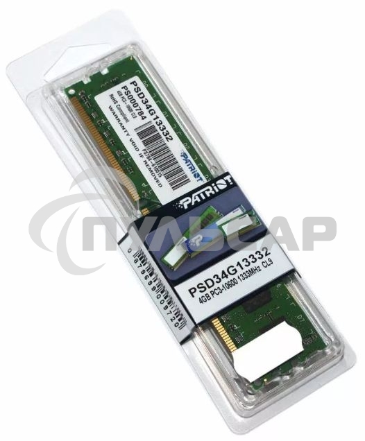 Оперативная память Patriot, DDR3, 4Gb (1x4 Gb), 1333 MHz, CL9, DIMM