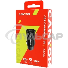 Автомобильный адаптер Canyon, PD 20W Pocket size car charger, input: DC12V-24V, output: PD20W, support iPhone12 PD fast charging, Compliant with CE RoHs, Size: 50.6*23.4*23.4, 18g, черный