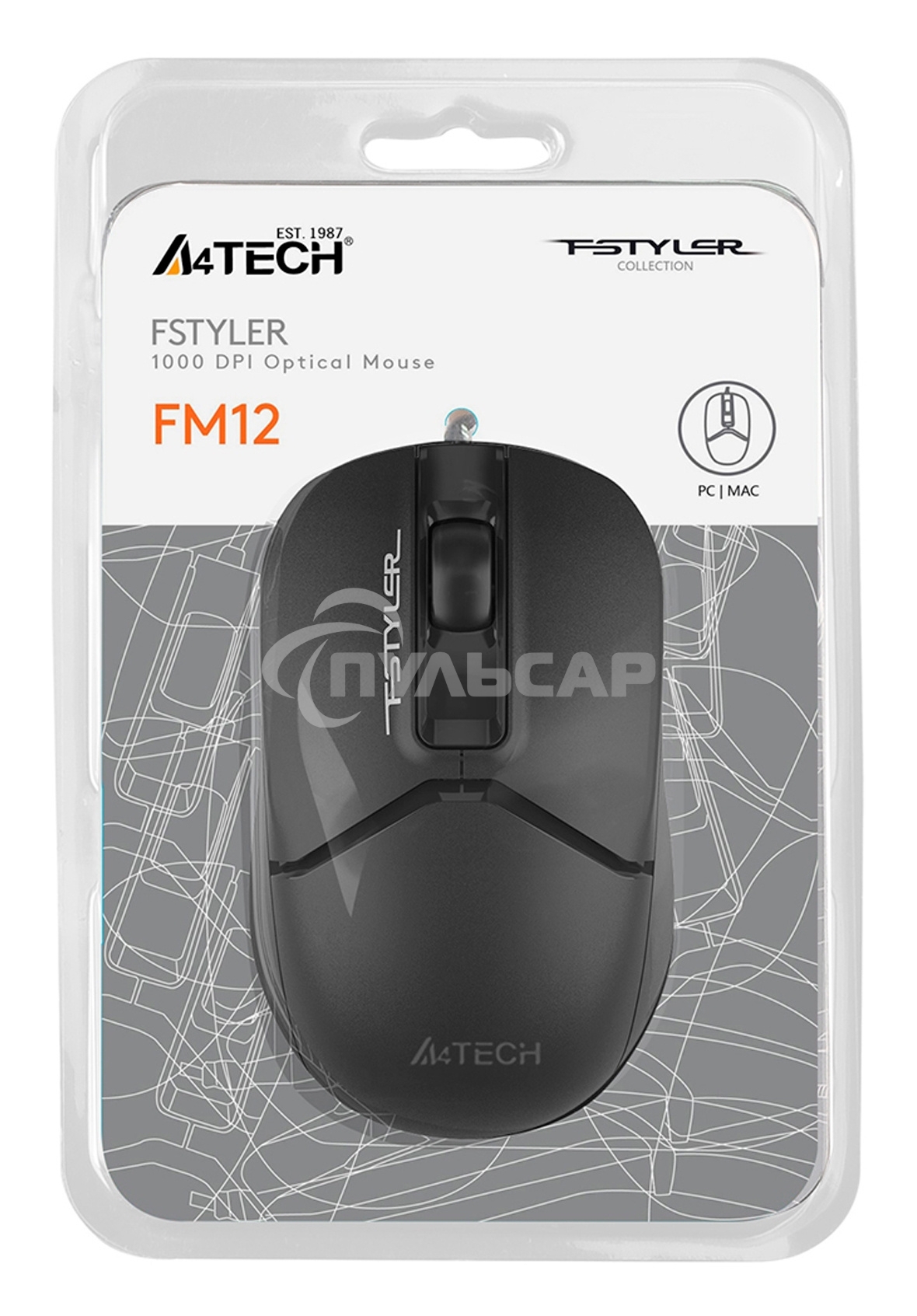 Мышь проводная A4Tech Fstyler FM12S черный, 1200 dpi, USB, кнопки - 3