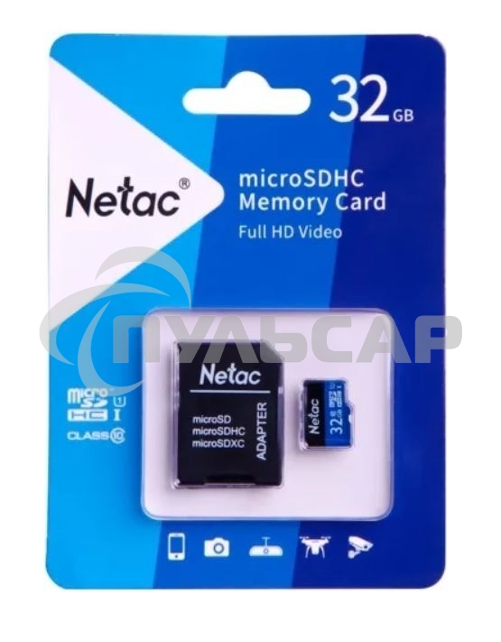 Флеш карта microSDHC 32Gb Netac P500 <NT02P500STN-032G-R> (с SD адаптером) 80Mb/s