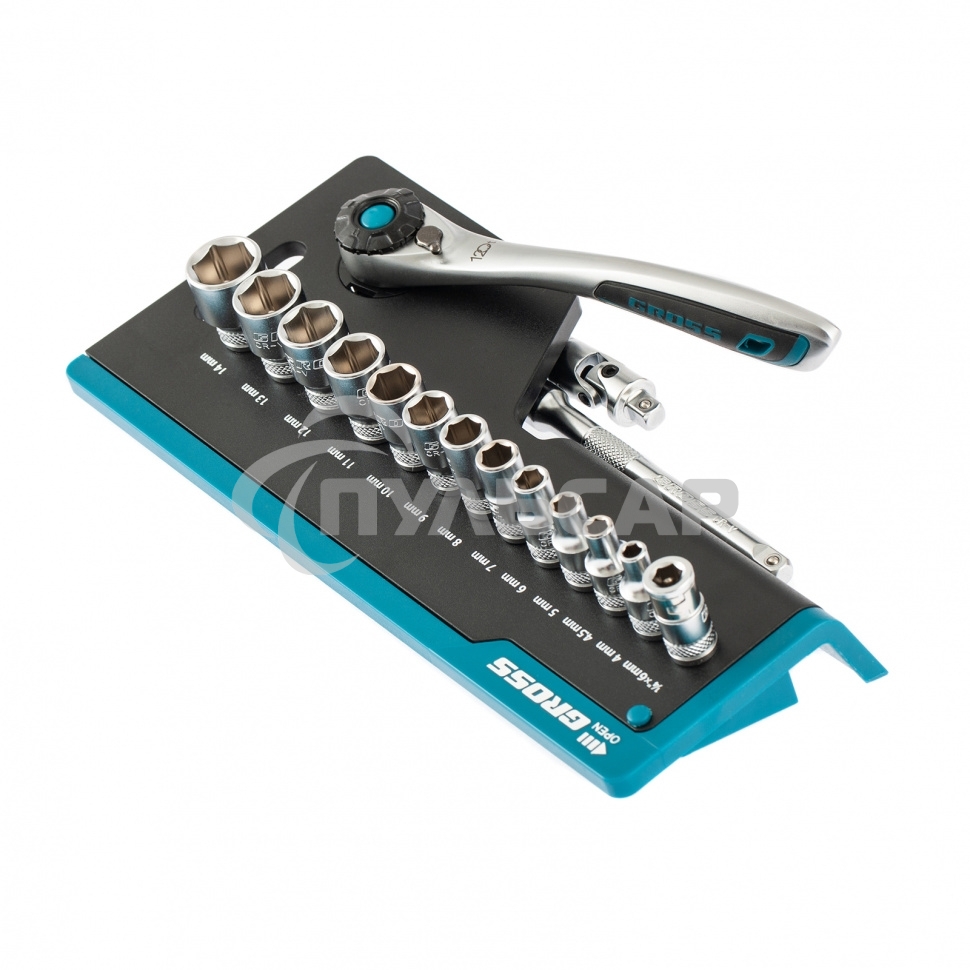 Набор торцевых головок GROSS, трещотка 120 зубьев, 36 предметов 14142