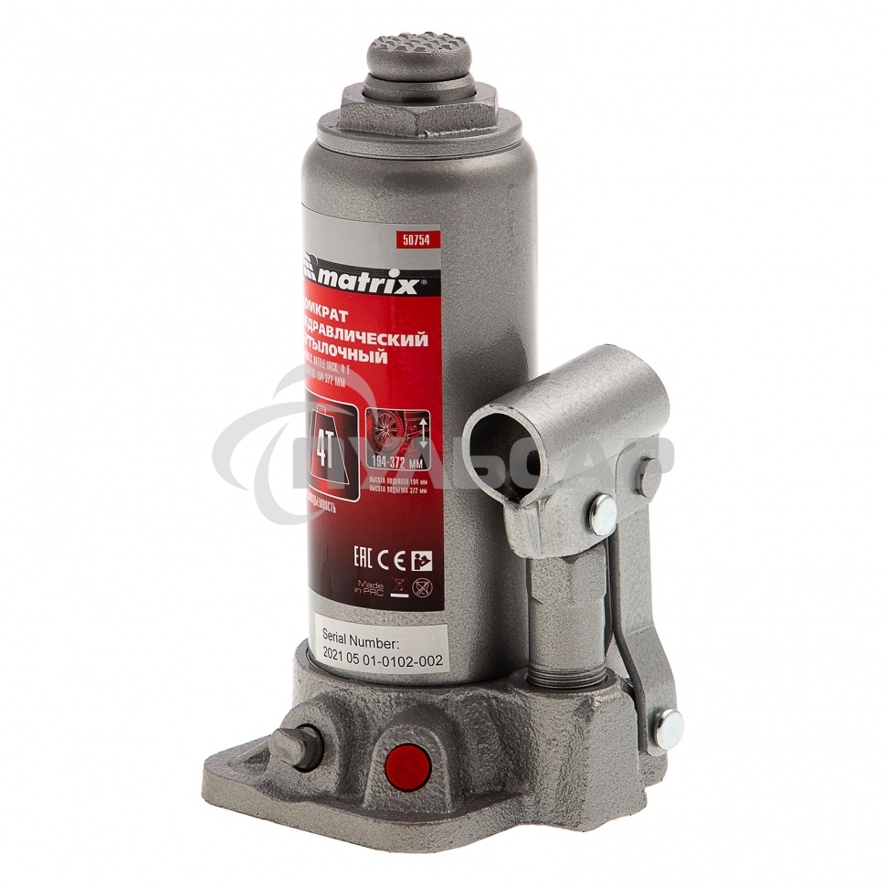 Домкрат Matrix гидравлический бутылочный 4 т h подъема 194–372мм в пласт. кейсе master
